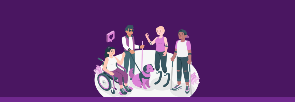 Ilustration of people of varying disabilities meeting happily together