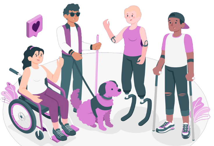 Ilustration of people of varying disabilities meeting happily together